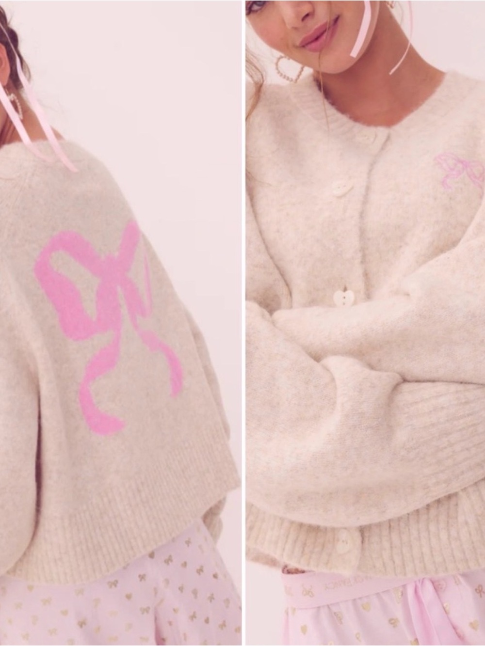 LoveShackFancy x Victoria's Secret PINK Bow Boxy Crew Cardigan Sweater S